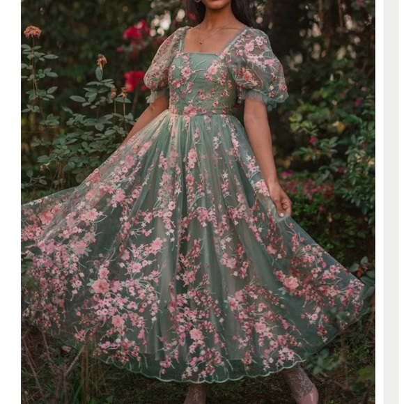JessaKae Green and Pink Floral Midi Dress - Picture 6 of 10